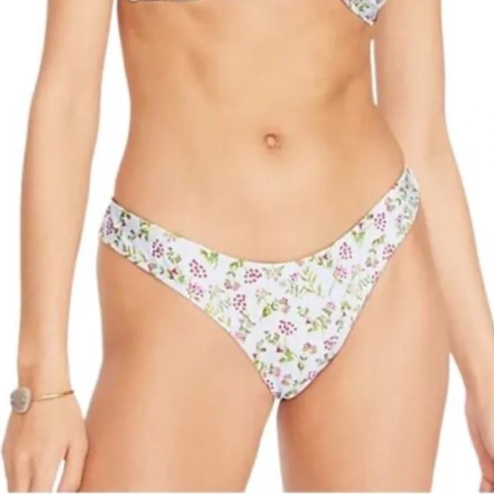 J.CREW Curved-Waist Cheeky Bikini Bottom in Cloud Meadow Low Rise Med NEW